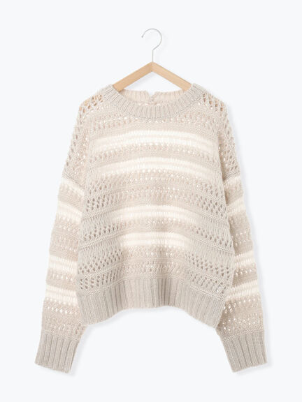 透かし柄ニットプルオーバー（チャコールグレー/ピンク/グリーン/サックスブルー/キナリ）｜Samansa Mos2 blue（サマンサモスモス ブルー）通販