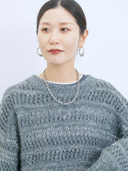 透かし柄ニットプルオーバー（チャコールグレー/ピンク/グリーン/サックスブルー/キナリ）｜Samansa Mos2 blue（サマンサモスモス ブルー）通販
