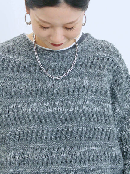 透かし柄ニットプルオーバー（チャコールグレー/ピンク/グリーン/サックスブルー/キナリ）｜Samansa Mos2 blue（サマンサモスモス ブルー）通販