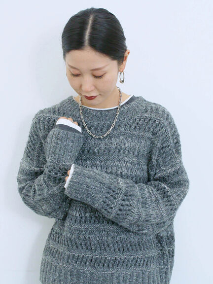 透かし柄ニットプルオーバー（チャコールグレー/ピンク/グリーン/サックスブルー/キナリ）｜Samansa Mos2 blue（サマンサモスモス ブルー）通販