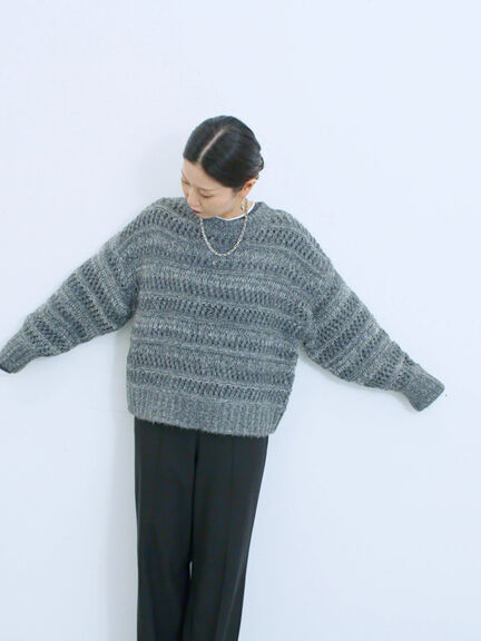 透かし柄ニットプルオーバー（チャコールグレー/ピンク/グリーン/サックスブルー/キナリ）｜Samansa Mos2 blue（サマンサモスモス ブルー）通販