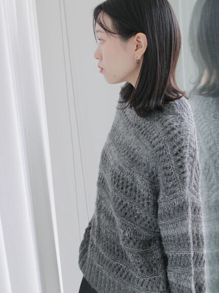 透かし柄ニットプルオーバー（チャコールグレー/ピンク/グリーン/サックスブルー/キナリ）｜Samansa Mos2 blue（サマンサモスモス ブルー）通販