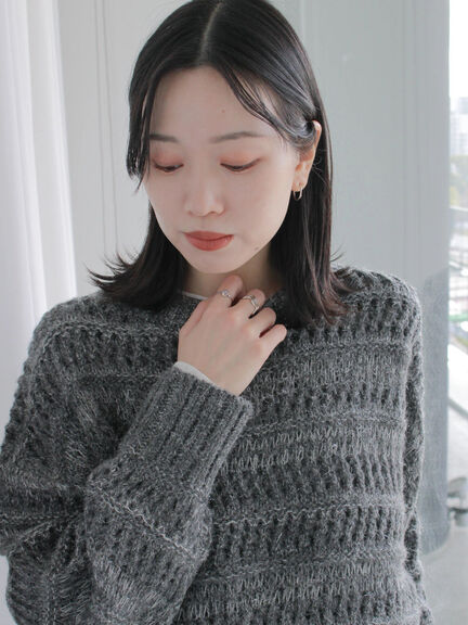 透かし柄ニットプルオーバー（チャコールグレー/ピンク/グリーン/サックスブルー/キナリ）｜Samansa Mos2 blue（サマンサモスモス ブルー）通販