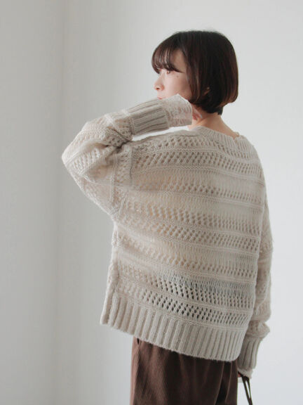 透かし柄ニットプルオーバー（チャコールグレー/ピンク/グリーン/サックスブルー/キナリ）｜Samansa Mos2 blue（サマンサモスモス ブルー）通販