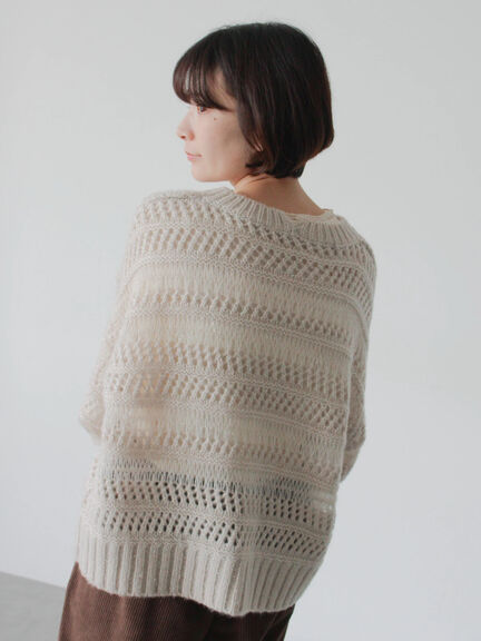 透かし柄ニットプルオーバー（チャコールグレー/ピンク/グリーン/サックスブルー/キナリ）｜Samansa Mos2 blue（サマンサモスモス ブルー）通販