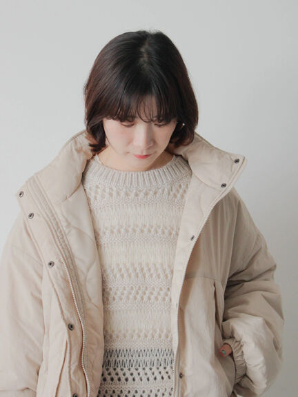 透かし柄ニットプルオーバー（チャコールグレー/ピンク/グリーン/サックスブルー/キナリ）｜Samansa Mos2 blue（サマンサモスモス ブルー）通販