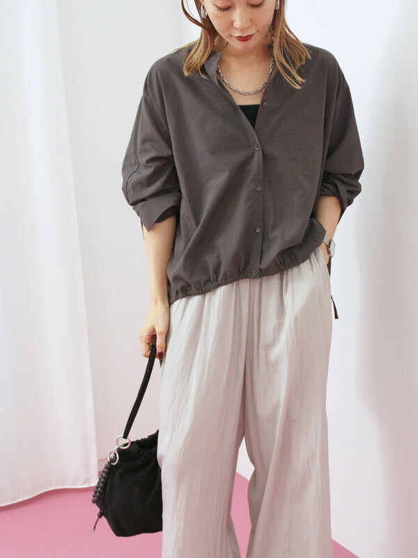 セール】 裾ドロストドルマンブラウス（チャコールグレー/ベージュ
