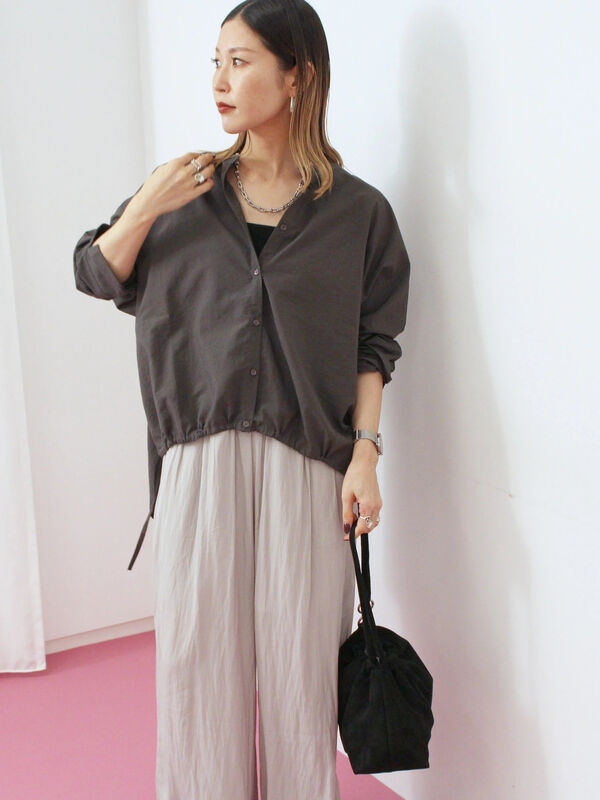 セール】 裾ドロストドルマンブラウス（チャコールグレー/ベージュ