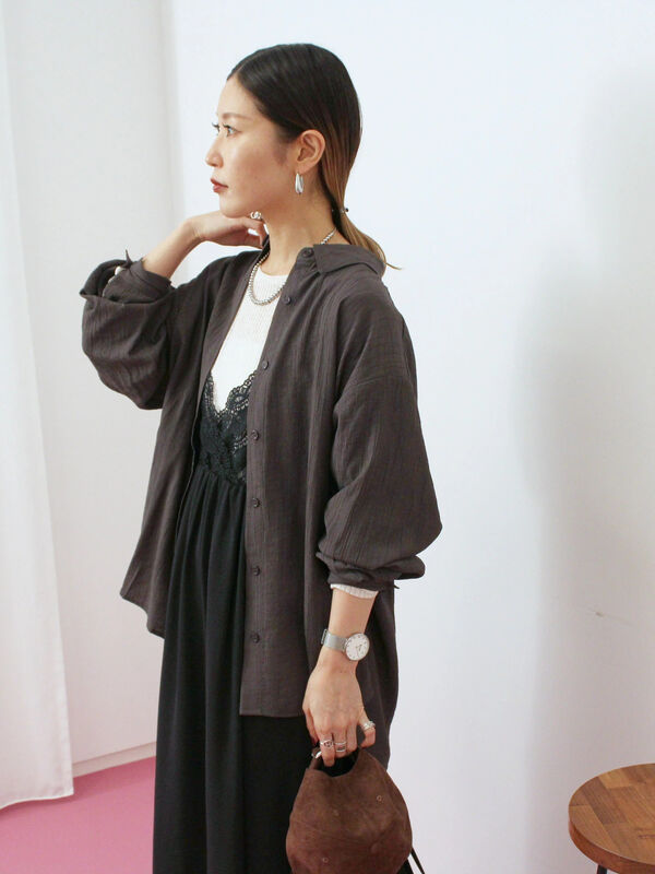 セール】 楊柳レギュラーシャツ（チャコールグレー/ブラウン/グリーン