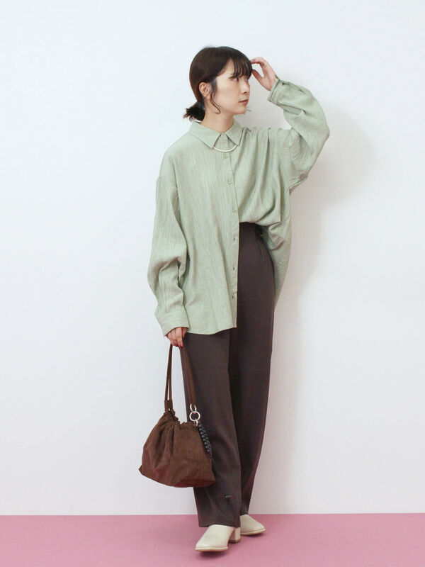 セール】 楊柳レギュラーシャツ（チャコールグレー/ブラウン/グリーン