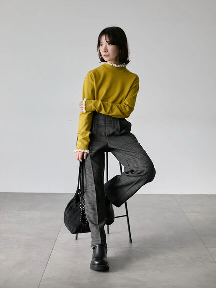 カチオン染めチェックパンツ（グレー/ベージュ/ブラウン/ネイビー）｜Samansa Mos2 blue（サマンサモスモス ブルー）通販