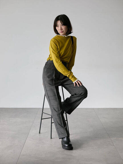 カチオン染めチェックパンツ（グレー/ベージュ/ブラウン/ネイビー）｜Samansa Mos2 blue（サマンサモスモス ブルー）通販