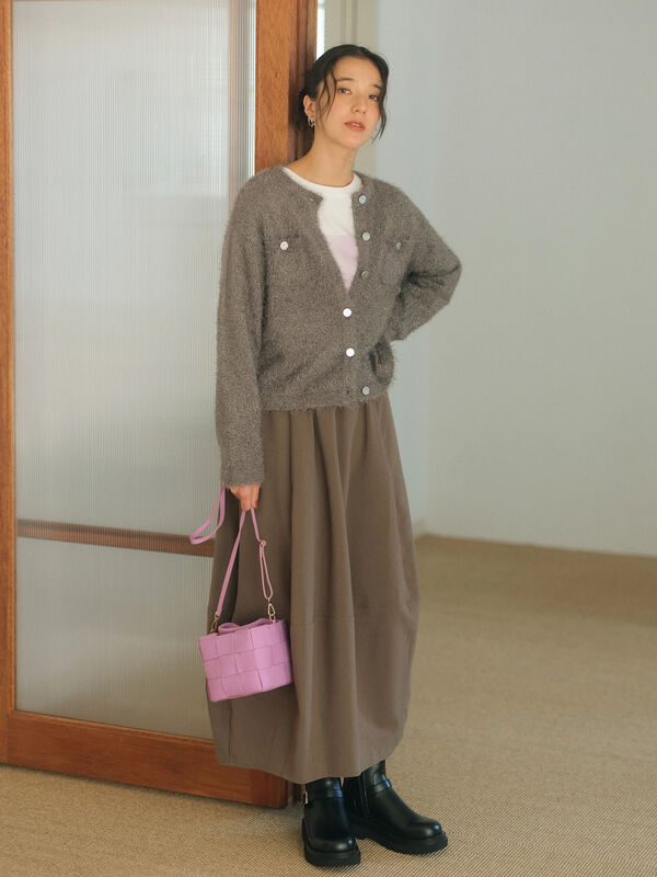 ギャザーコクーンスカート（ブラック/ブラウン/カーキ/ボトムス