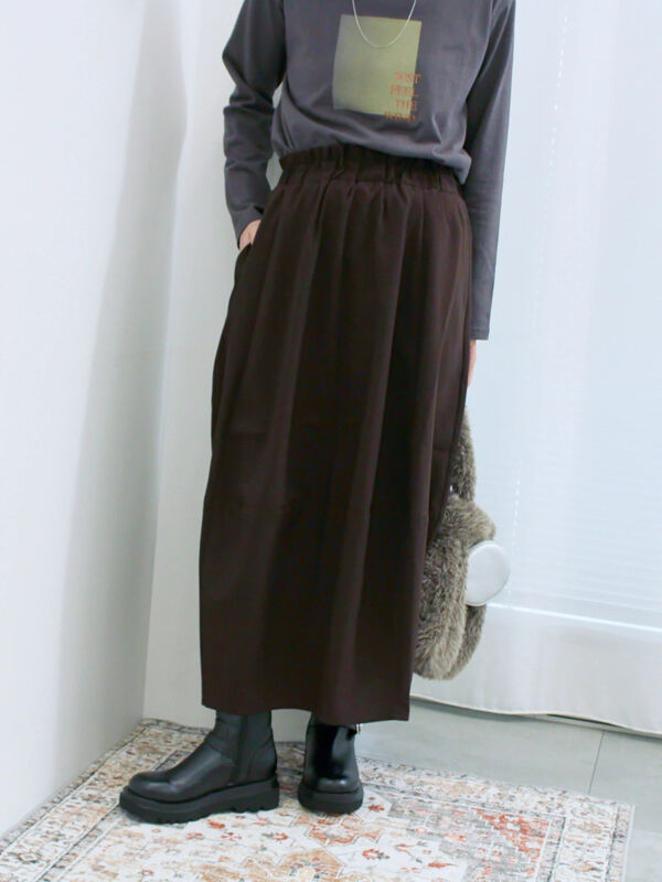 セール】 ギャザーコクーンスカート（ブラック/ブラウン/カーキ