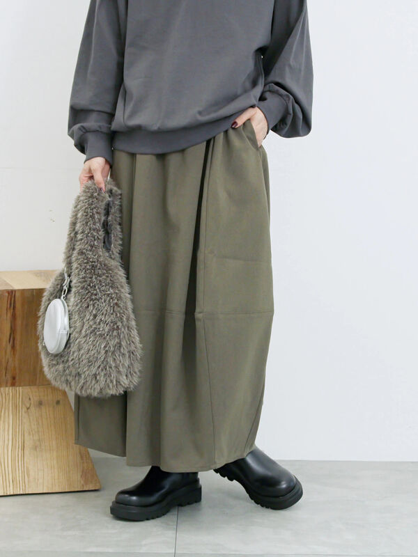 セール】 ギャザーコクーンスカート（ブラック/ブラウン/カーキ