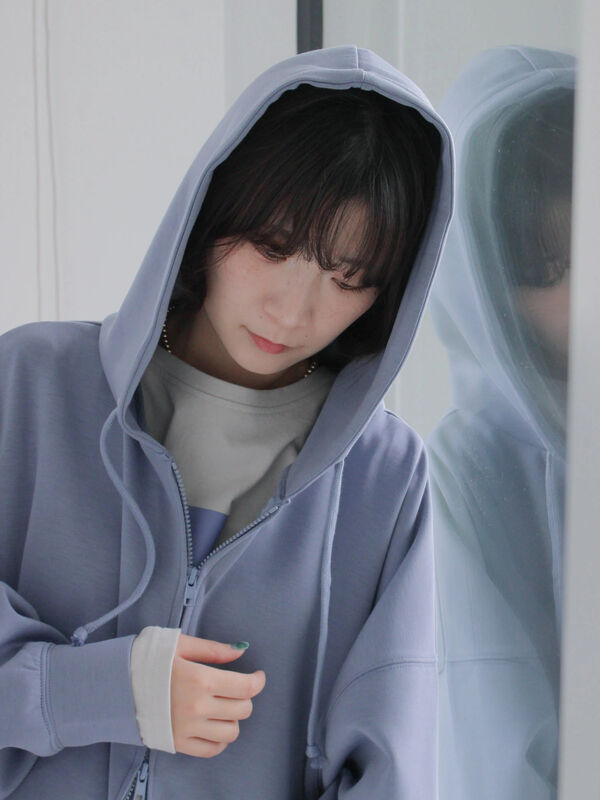 ダンボールジップパーカー（チャコールグレー/ブルー/Sグレー