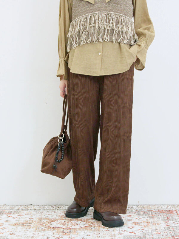 セール】 ウェーブカットパンツ（チャコールグレー/ブラック/ブラウン