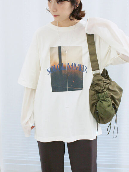 袖シフォンレイヤードプルオーバー（オフホワイト/チャコールグレー/ブラック）｜Samansa Mos2 blue（サマンサモスモス ブルー）通販