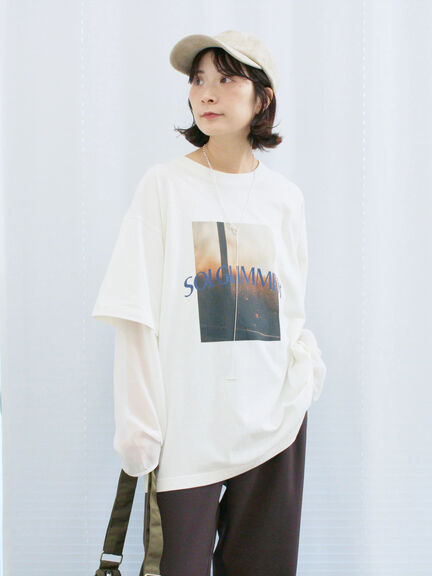 袖シフォンレイヤードプルオーバー（オフホワイト/チャコールグレー/ブラック）｜Samansa Mos2 blue（サマンサモスモス ブルー）通販