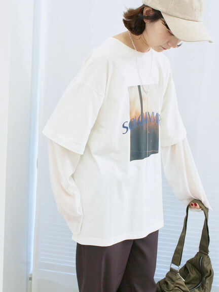 袖シフォンレイヤードプルオーバー（オフホワイト/チャコールグレー/ブラック）｜Samansa Mos2 blue（サマンサモスモス ブルー）通販