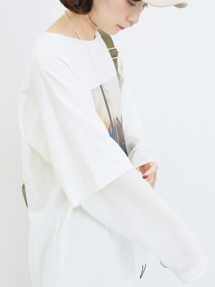 袖シフォンレイヤードプルオーバー（オフホワイト/チャコールグレー/ブラック）｜Samansa Mos2 blue（サマンサモスモス ブルー）通販