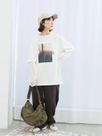 袖シフォンレイヤードプルオーバー（オフホワイト/チャコールグレー/ブラック）｜Samansa Mos2 blue（サマンサモスモス ブルー）通販