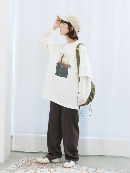 袖シフォンレイヤードプルオーバー（オフホワイト/チャコールグレー/ブラック）｜Samansa Mos2 blue（サマンサモスモス ブルー）通販