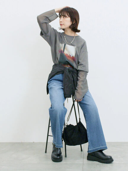 袖シフォンレイヤードプルオーバー（オフホワイト/チャコールグレー/ブラック）｜Samansa Mos2 blue（サマンサモスモス ブルー）通販