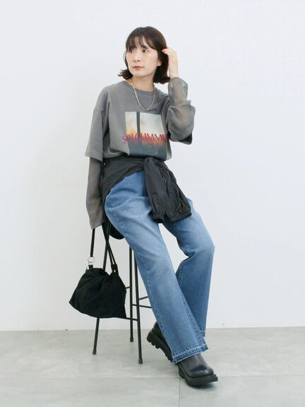 袖シフォンレイヤードプルオーバー（オフホワイト/チャコールグレー/ブラック）｜Samansa Mos2 blue（サマンサモスモス ブルー）通販