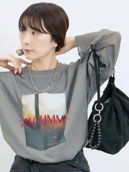 袖シフォンレイヤードプルオーバー（オフホワイト/チャコールグレー/ブラック）｜Samansa Mos2 blue（サマンサモスモス ブルー）通販