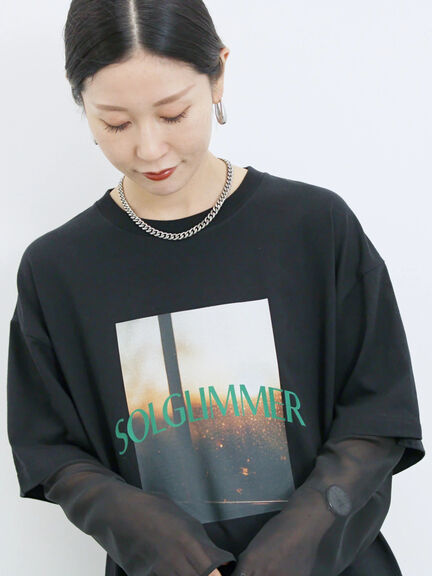 袖シフォンレイヤードプルオーバー（オフホワイト/チャコールグレー/ブラック）｜Samansa Mos2 blue（サマンサモスモス ブルー）通販