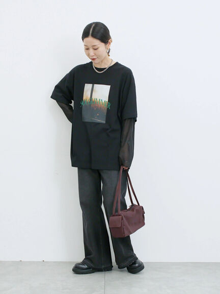 袖シフォンレイヤードプルオーバー（オフホワイト/チャコールグレー/ブラック）｜Samansa Mos2 blue（サマンサモスモス ブルー）通販