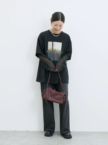 袖シフォンレイヤードプルオーバー（オフホワイト/チャコールグレー/ブラック）｜Samansa Mos2 blue（サマンサモスモス ブルー）通販