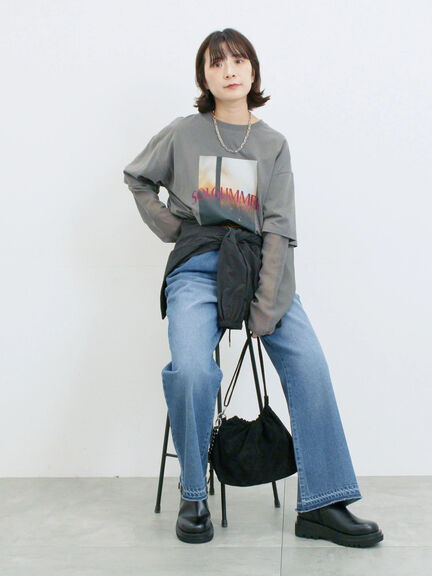 袖シフォンレイヤードプルオーバー（オフホワイト/チャコールグレー/ブラック）｜Samansa Mos2 blue（サマンサモスモス ブルー）通販