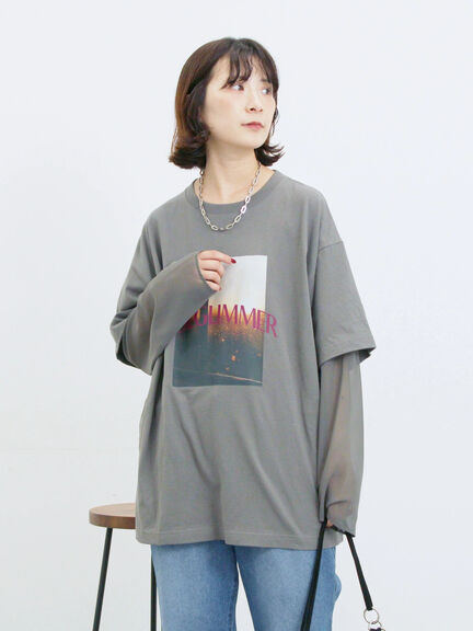 袖シフォンレイヤードプルオーバー（オフホワイト/チャコールグレー/ブラック）｜Samansa Mos2 blue（サマンサモスモス ブルー）通販