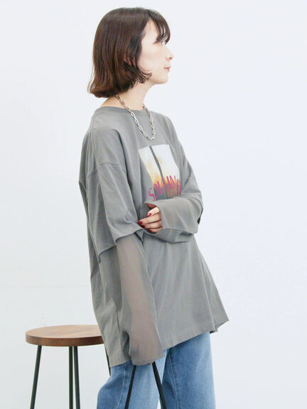 袖シフォンレイヤードプルオーバー（オフホワイト/チャコールグレー/ブラック）｜Samansa Mos2 blue（サマンサモスモス ブルー）通販