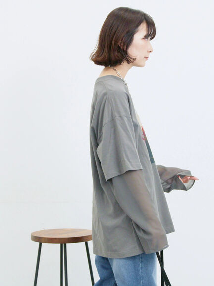 袖シフォンレイヤードプルオーバー（オフホワイト/チャコールグレー/ブラック）｜Samansa Mos2 blue（サマンサモスモス ブルー）通販