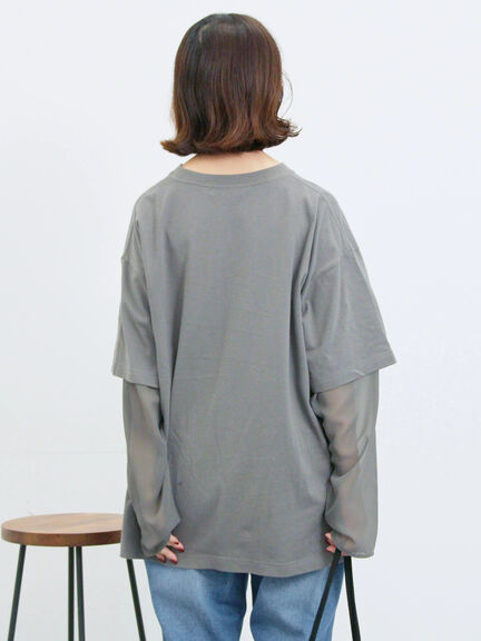 袖シフォンレイヤードプルオーバー（オフホワイト/チャコールグレー/ブラック）｜Samansa Mos2 blue（サマンサモスモス ブルー）通販