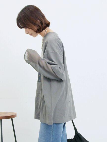 袖シフォンレイヤードプルオーバー（オフホワイト/チャコールグレー/ブラック）｜Samansa Mos2 blue（サマンサモスモス ブルー）通販