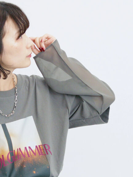 袖シフォンレイヤードプルオーバー（オフホワイト/チャコールグレー/ブラック）｜Samansa Mos2 blue（サマンサモスモス ブルー）通販