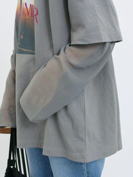 袖シフォンレイヤードプルオーバー（オフホワイト/チャコールグレー/ブラック）｜Samansa Mos2 blue（サマンサモスモス ブルー）通販