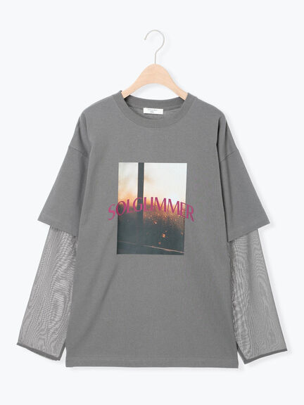 袖シフォンレイヤードプルオーバー（オフホワイト/チャコールグレー/ブラック）｜Samansa Mos2 blue（サマンサモスモス ブルー）通販