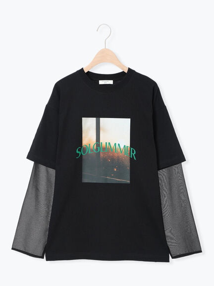 袖シフォンレイヤードプルオーバー（オフホワイト/チャコールグレー/ブラック）｜Samansa Mos2 blue（サマンサモスモス ブルー）通販