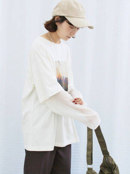 袖シフォンレイヤードプルオーバー（オフホワイト/チャコールグレー/ブラック）｜Samansa Mos2 blue（サマンサモスモス ブルー）通販