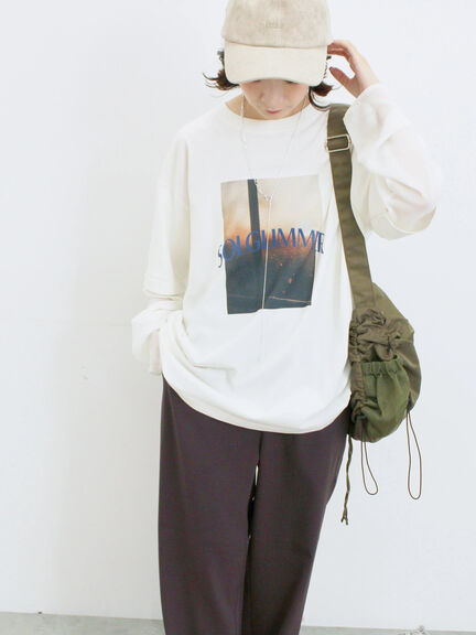 袖シフォンレイヤードプルオーバー（オフホワイト/チャコールグレー/ブラック）｜Samansa Mos2 blue（サマンサモスモス ブルー）通販