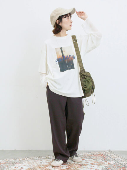 袖シフォンレイヤードプルオーバー（オフホワイト/チャコールグレー/ブラック）｜Samansa Mos2 blue（サマンサモスモス ブルー）通販