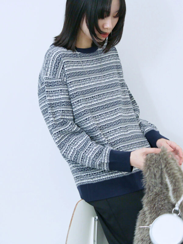 セール】 もちもちジャガードニットプルオーバー（チャコールグレー