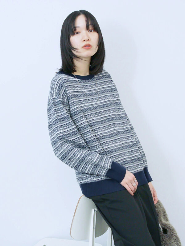 セール】 もちもちジャガードニットプルオーバー（チャコールグレー