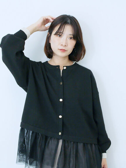 新品・タグ付き　maison dedolce ベロアカーディガン【black】 A.T.C in the attic homme カーディガン 襟付き 刺繍ワイド