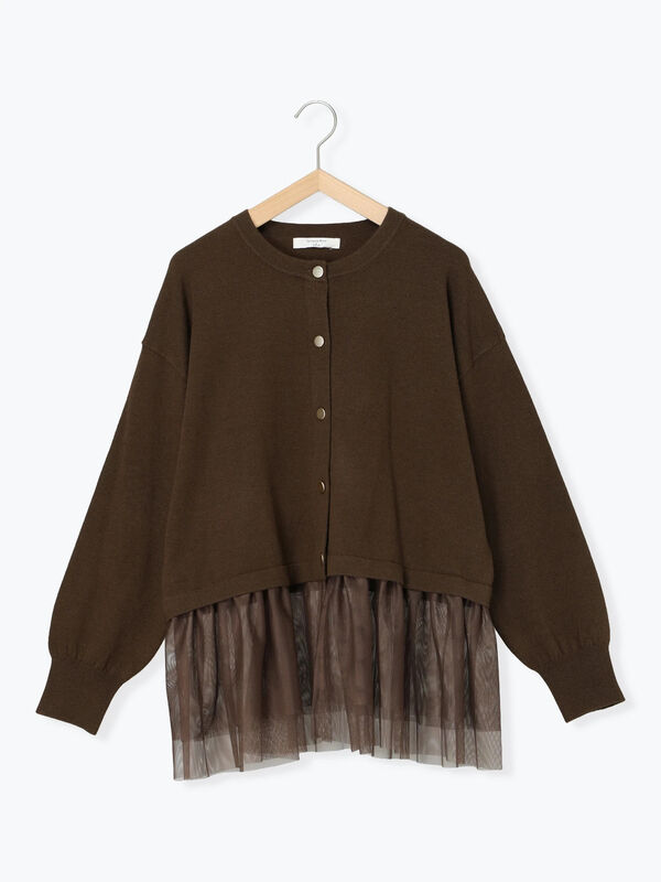 セール】 ペプラムチュールニットカーディガン（グレー/ブラック